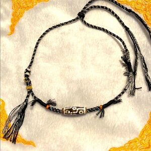 Tibetan Black,White and DZi Brown Beaded Necklace